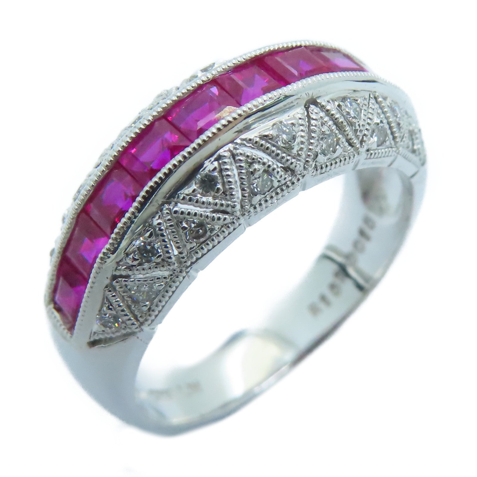 JEWELRY 18K白金Ruby Diamond Ring1.61ct红宝石/0.15ct钻石戒指US#6