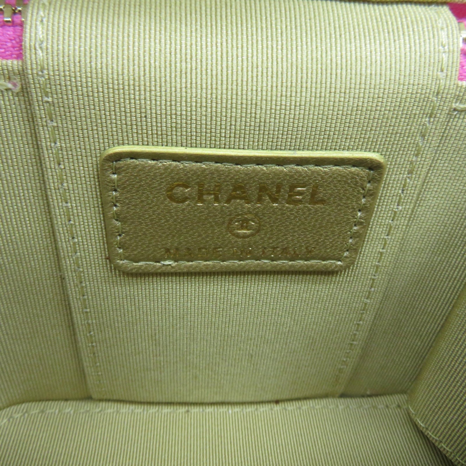 CHANEL 菱格羊皮皮革Gold Ball Mini Vanity Case金扣鏈帶肩背袋粉紅色