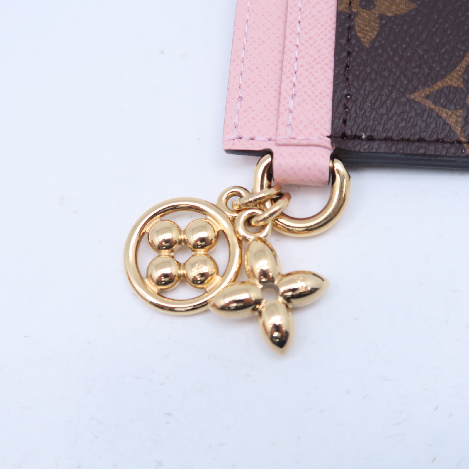 LOUIS VUITTON Monogram Charms Card Holder金扣卡片套啡色/粉紅色