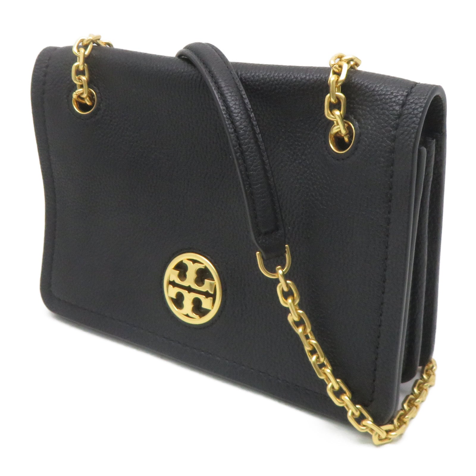 Tory Burch 牛皮皮革Chain Shoulder金扣鏈帶肩背袋黑色