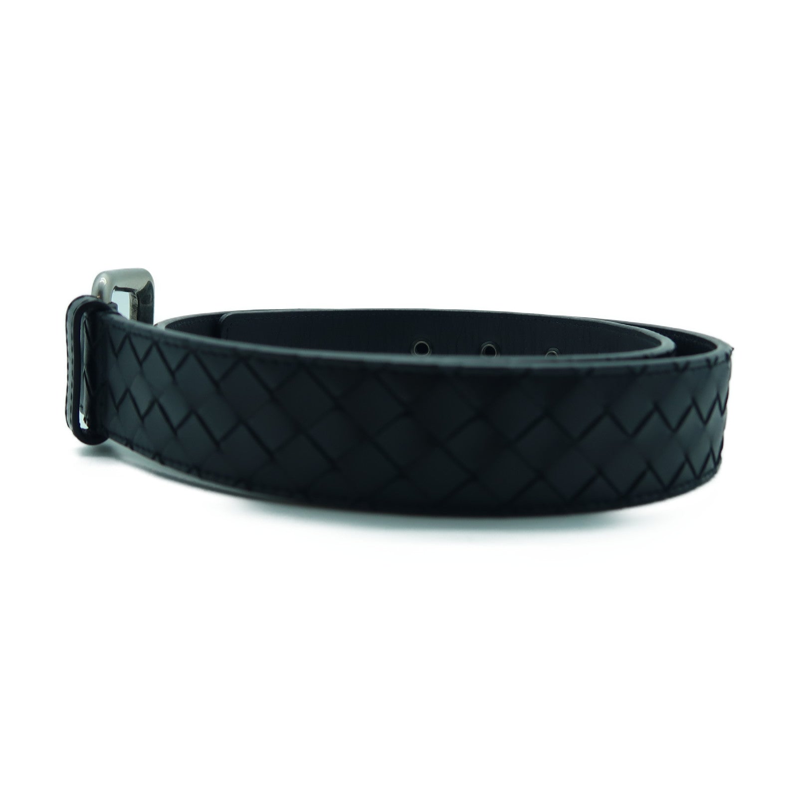 BOTTEGA VENETA 羊皮皮革Belt 90cm銀扣皮帶黑色
