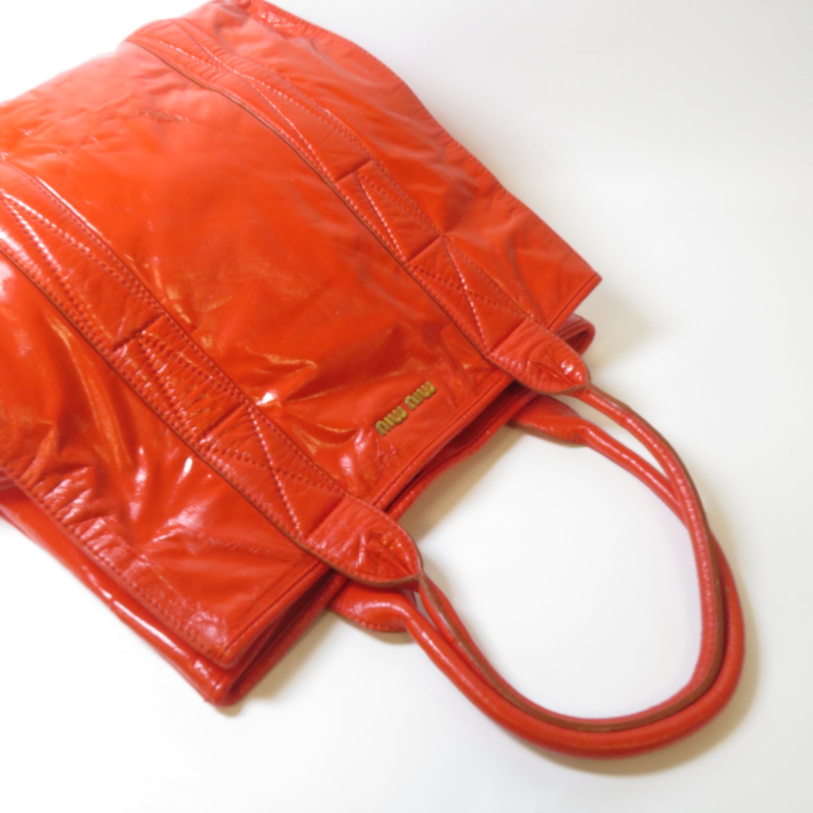 Miu Miu 漆皮皮革Tote Bag金扣手挽袋橙色