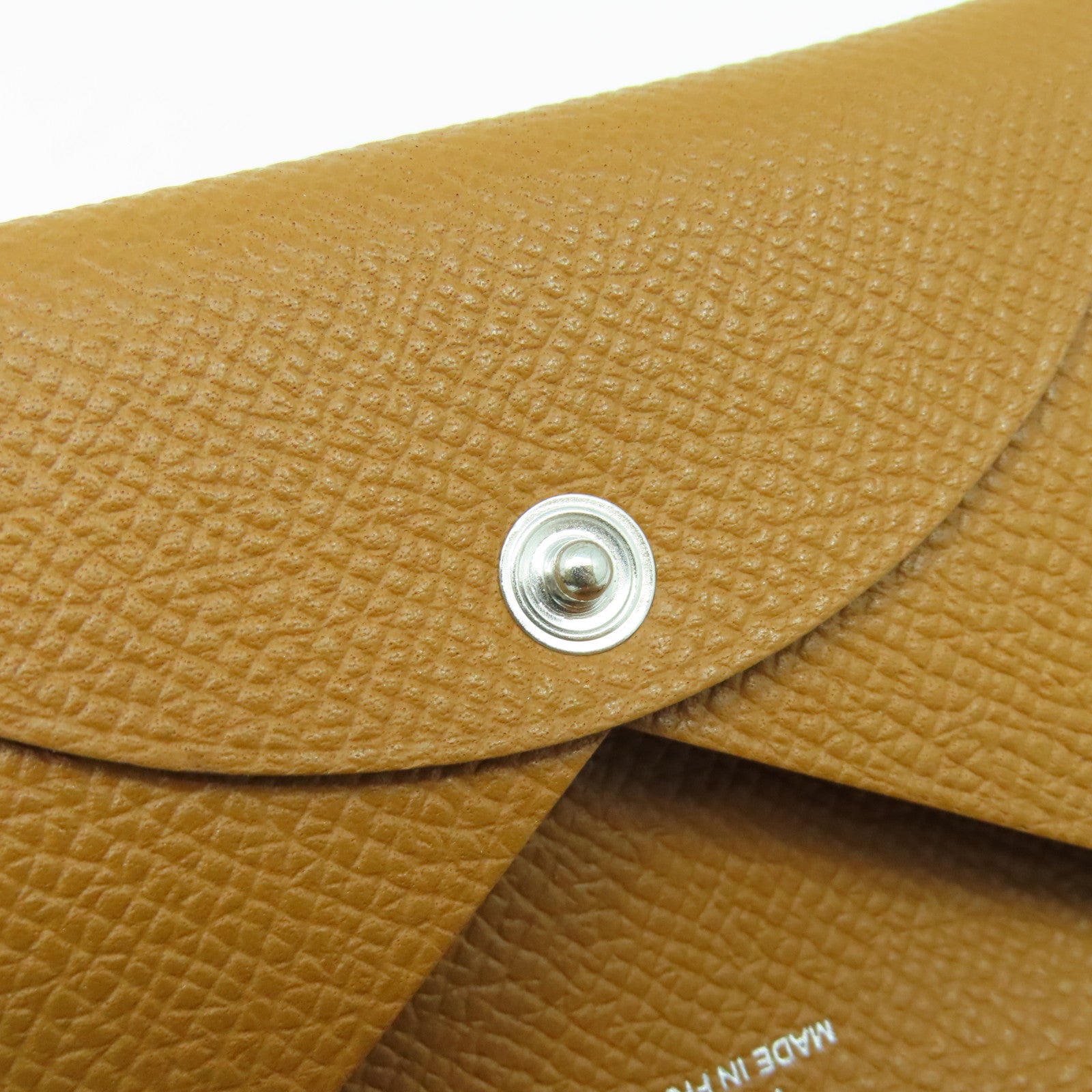 HERMES Epsom皮革Calvi銀扣卡片套Gold經典駝色