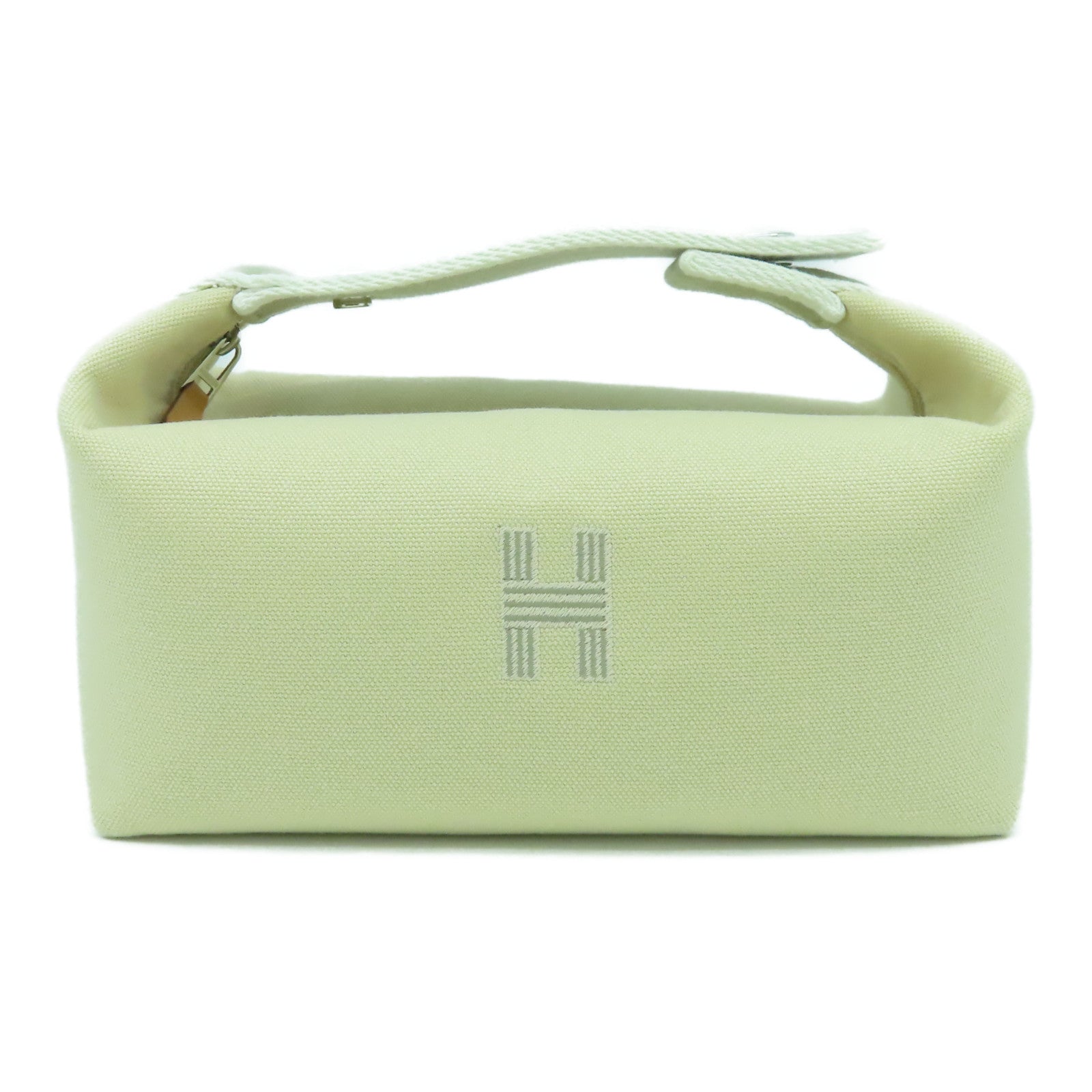 HERMES 帆布Bride A Brac銀扣手挽袋米色