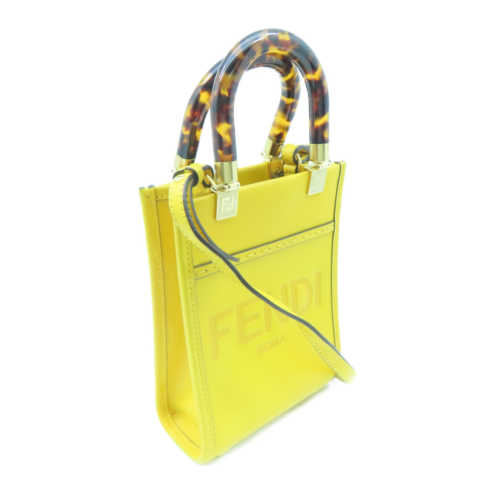 FENDI 牛皮皮革Mini Sunshine金扣肩背袋黃色
