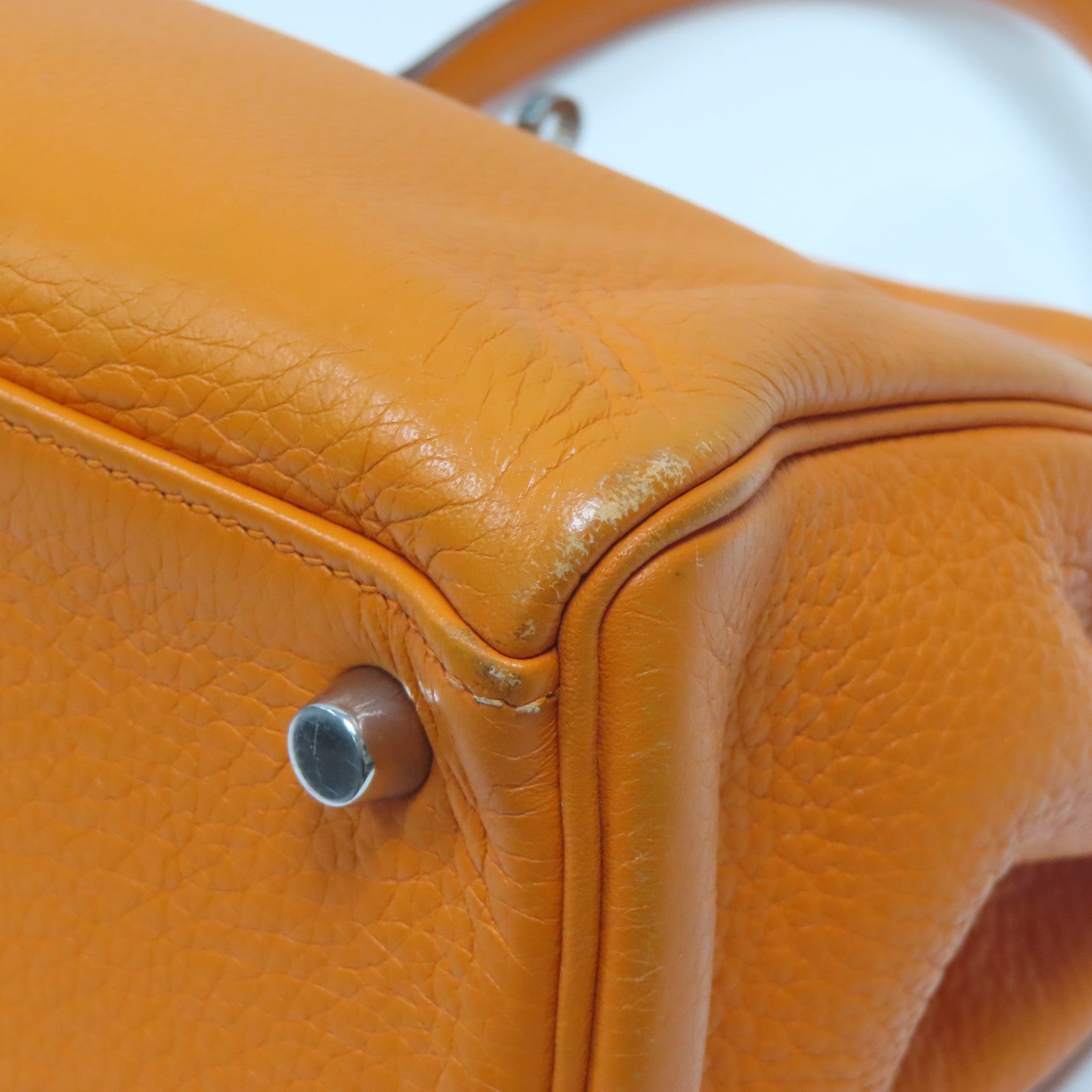 HERMES Clemence皮革Kelly 32銀扣手挽肩背兩用袋橙色