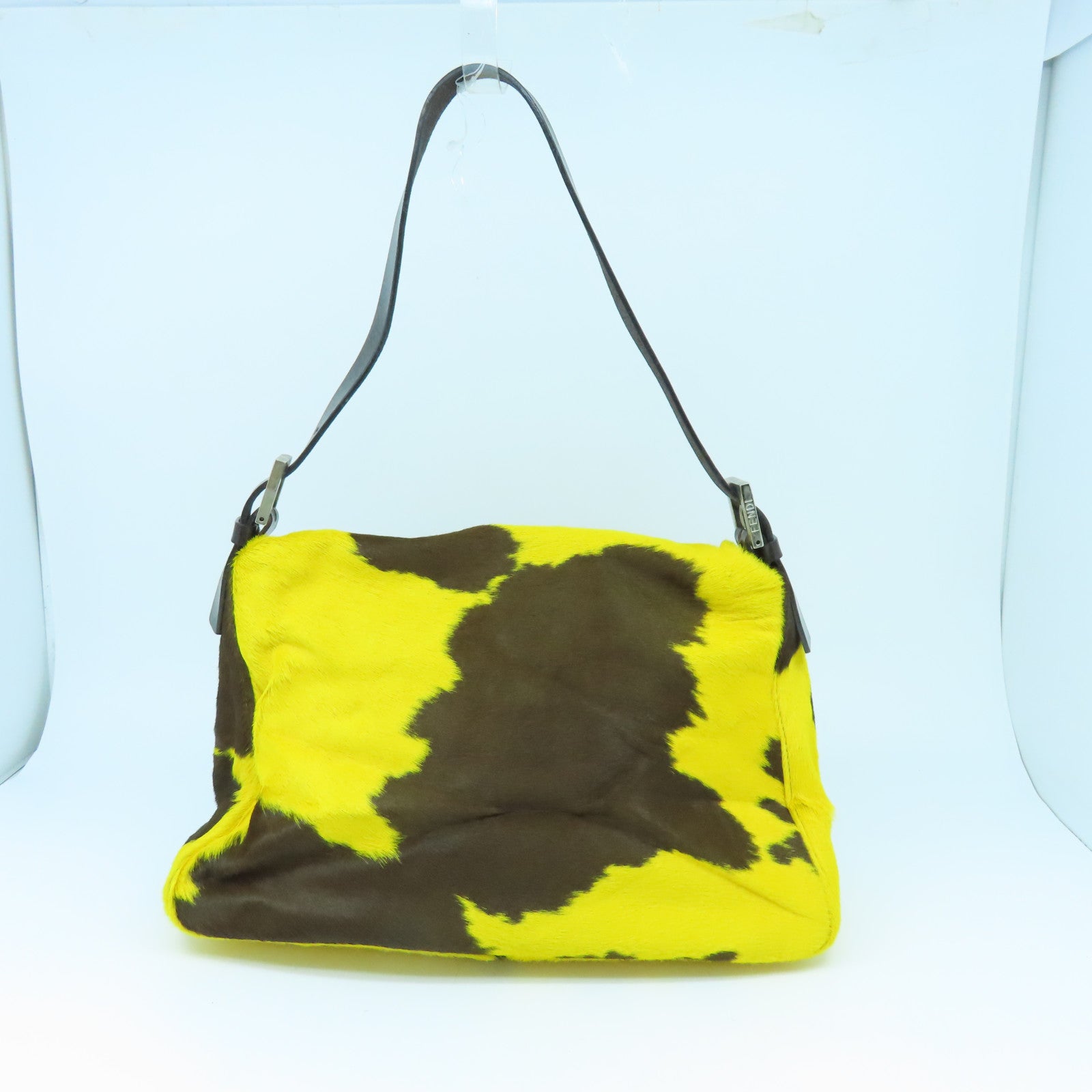 FENDI 馬毛Shoulder Bag銀扣手挽袋黃色/啡色