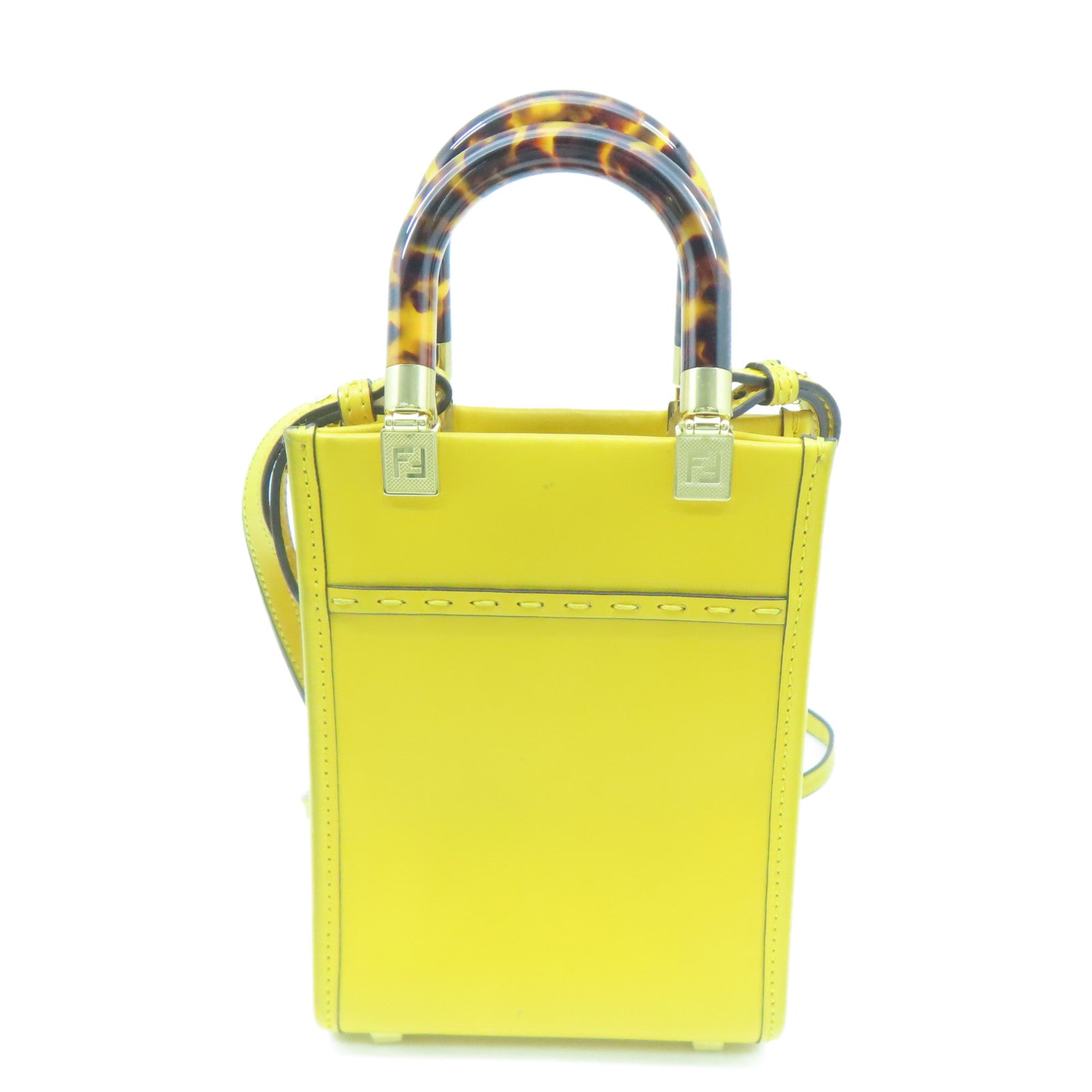 FENDI 牛皮皮革Mini Sunshine金扣肩背袋黃色