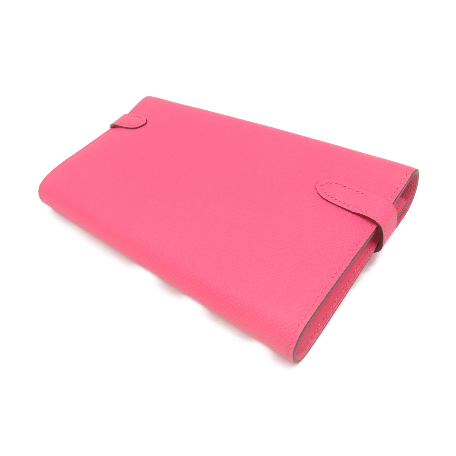 HERMES Epsom皮革Kelly Wallet銀扣長錢包粉紅色