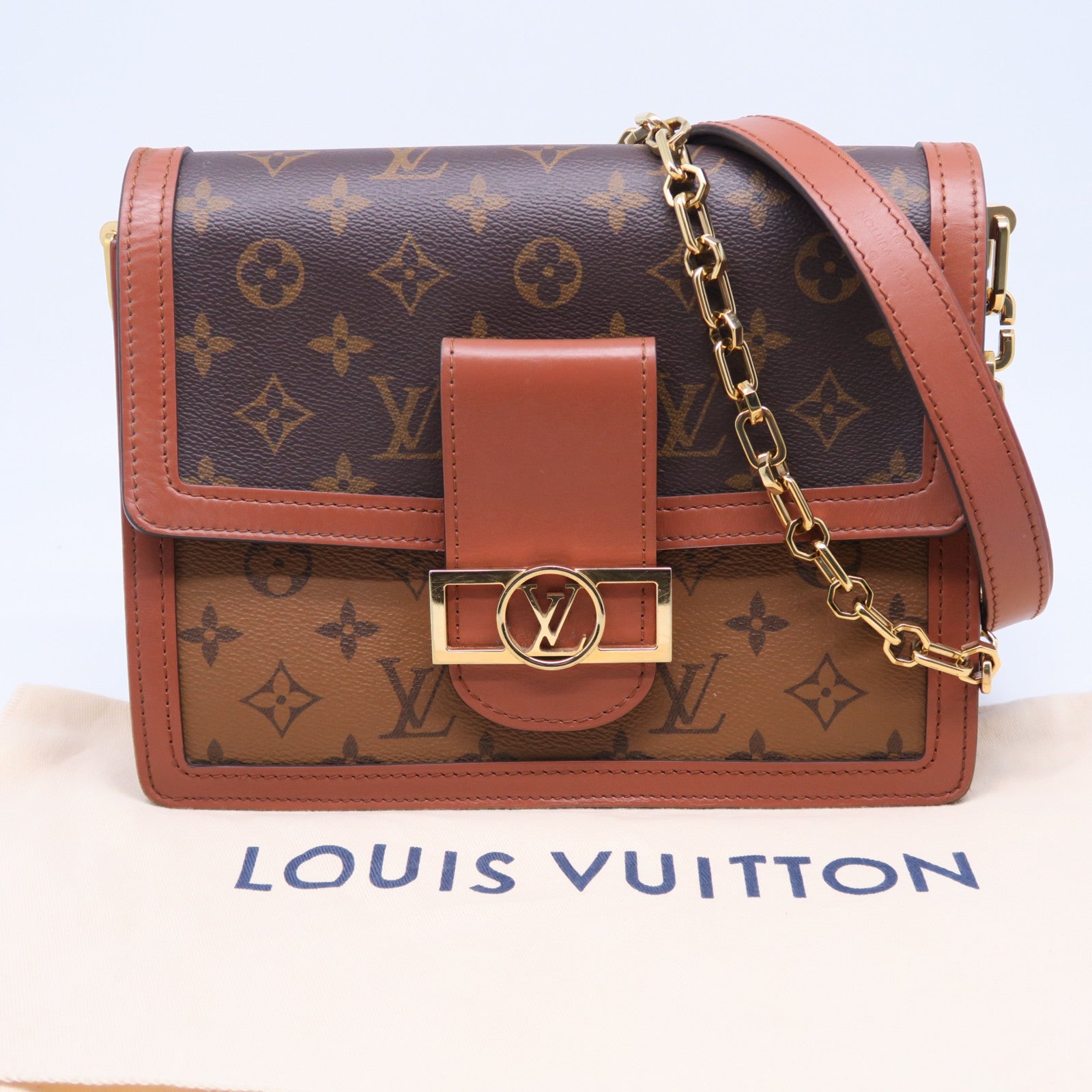 LOUIS VUITTON Monogram Dauphine MM金扣肩背袋啡色