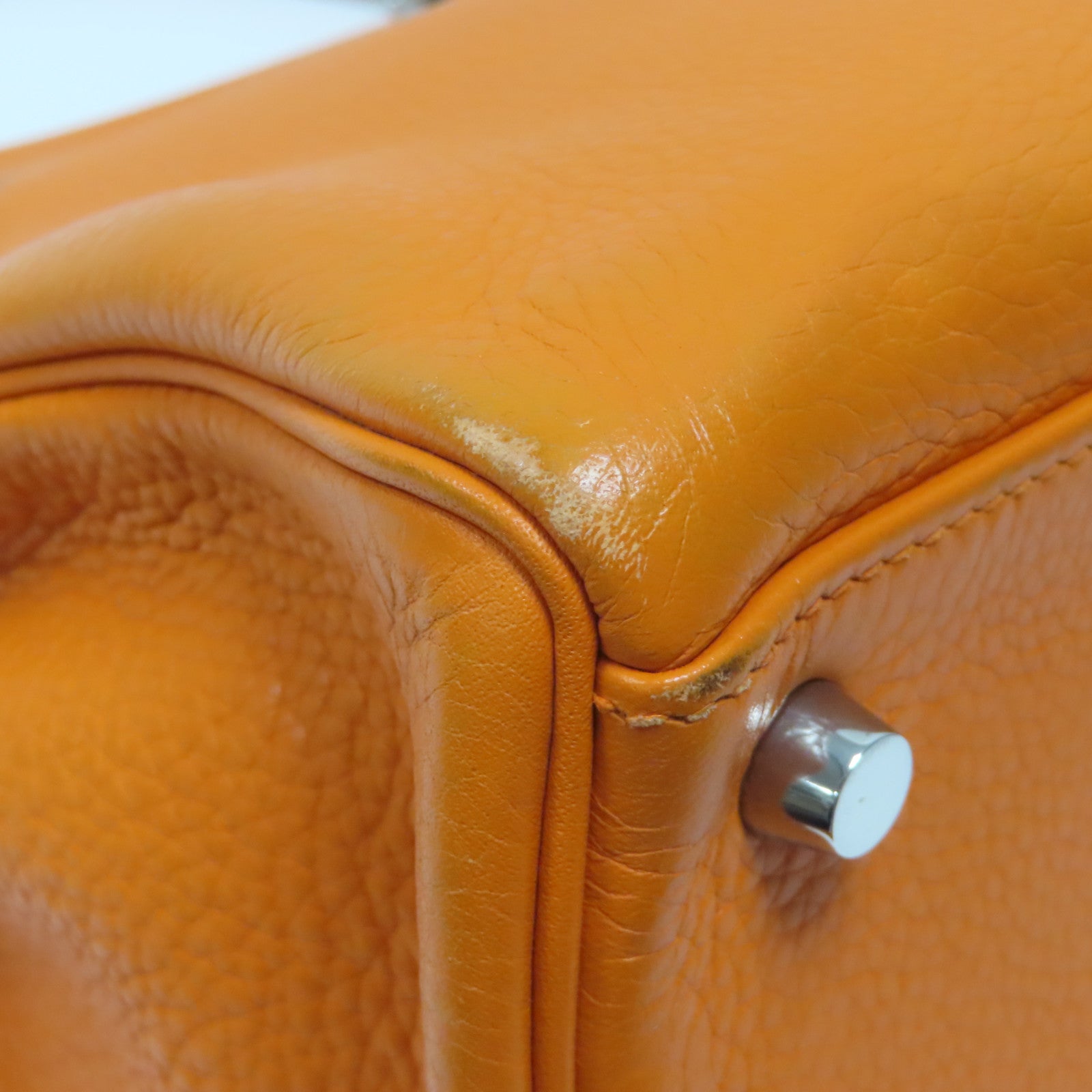 HERMES Clemence皮革Kelly 32銀扣手挽肩背兩用袋橙色