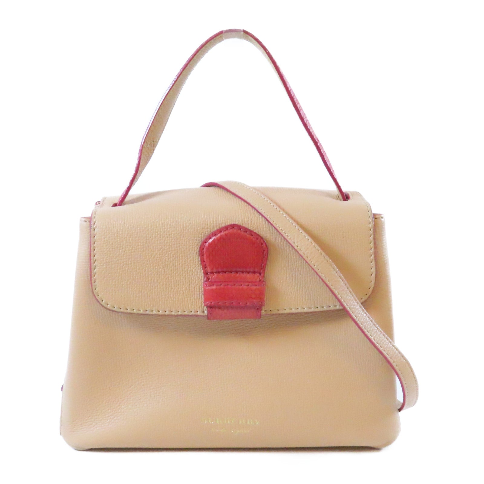 BURBERRY 牛皮皮革2 Way Shoulder Bag金扣手挽肩背兩用袋紅色/米色