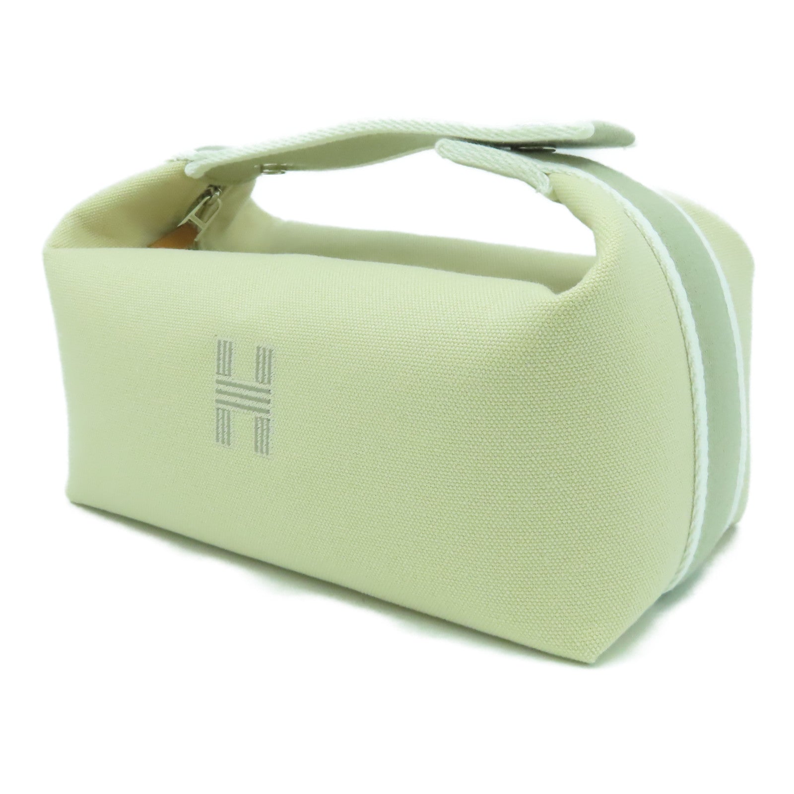 HERMES 帆布Bride A Brac銀扣手挽袋米色