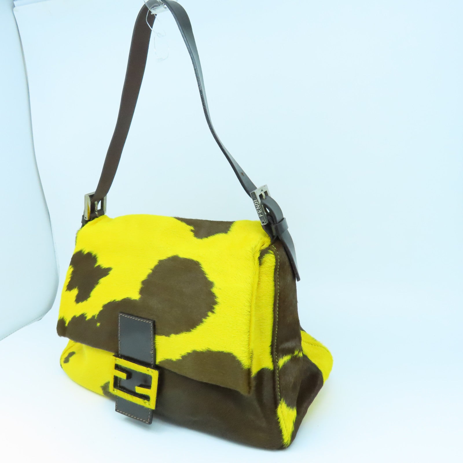 FENDI 馬毛Shoulder Bag銀扣手挽袋黃色/啡色