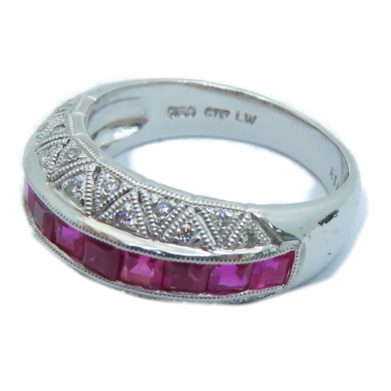 JEWELRY 18K白金Ruby Diamond Ring1.61ct红宝石/0.15ct钻石戒指US#6