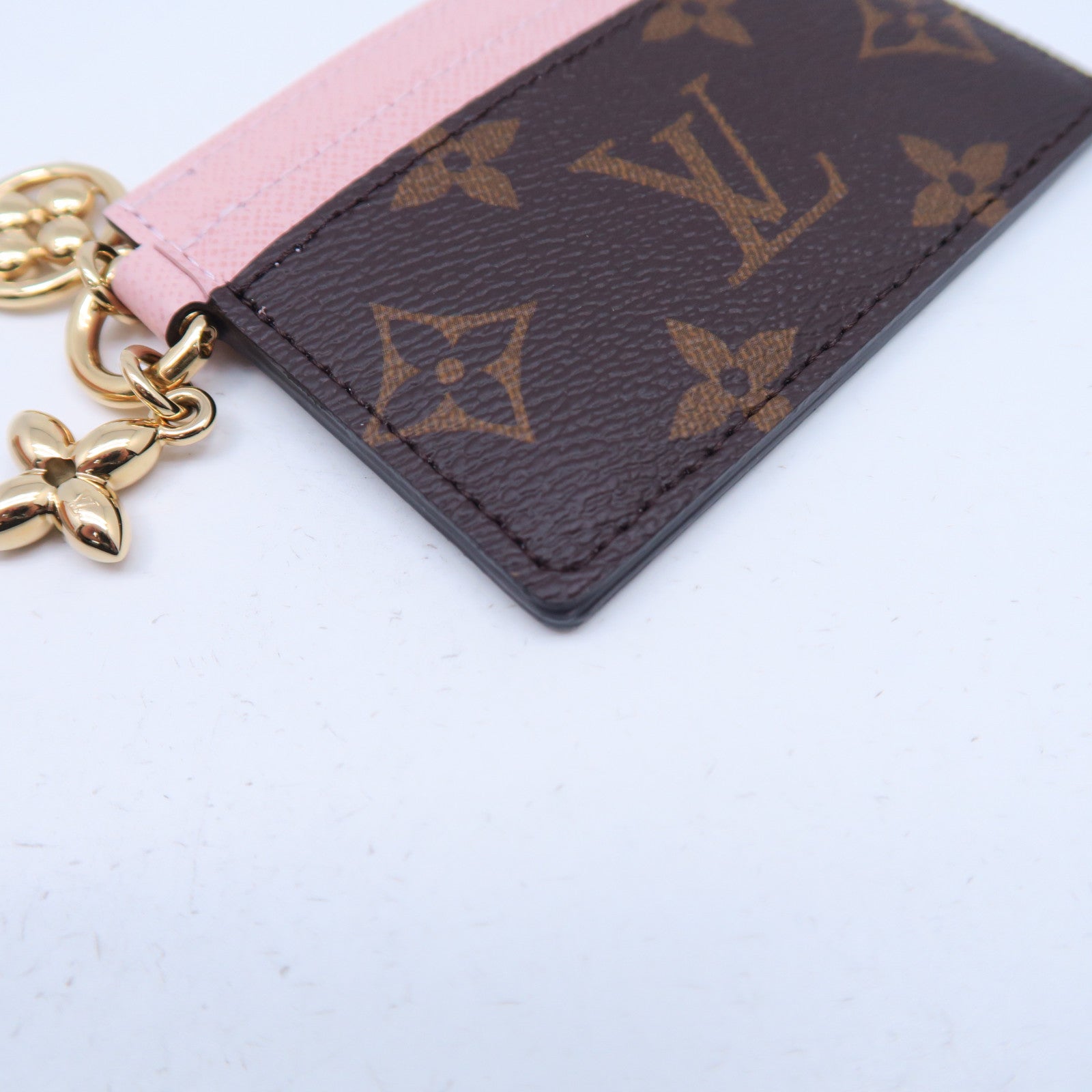 LOUIS VUITTON Monogram Charms Card Holder金扣卡片套啡色/粉紅色