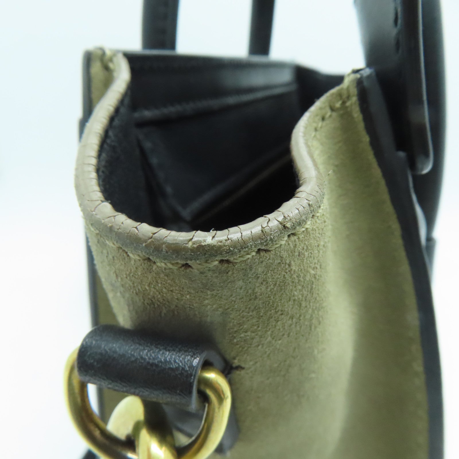 CELINE 牛皮皮革/帆布Nano Luggage 2 Way Shoulder 金扣手挽肩背两用袋黑色