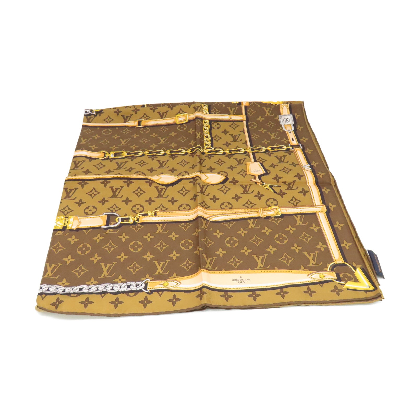 LOUIS VUITTON 絲質Monogram Confidential Square S00 Scarf絲巾啡色