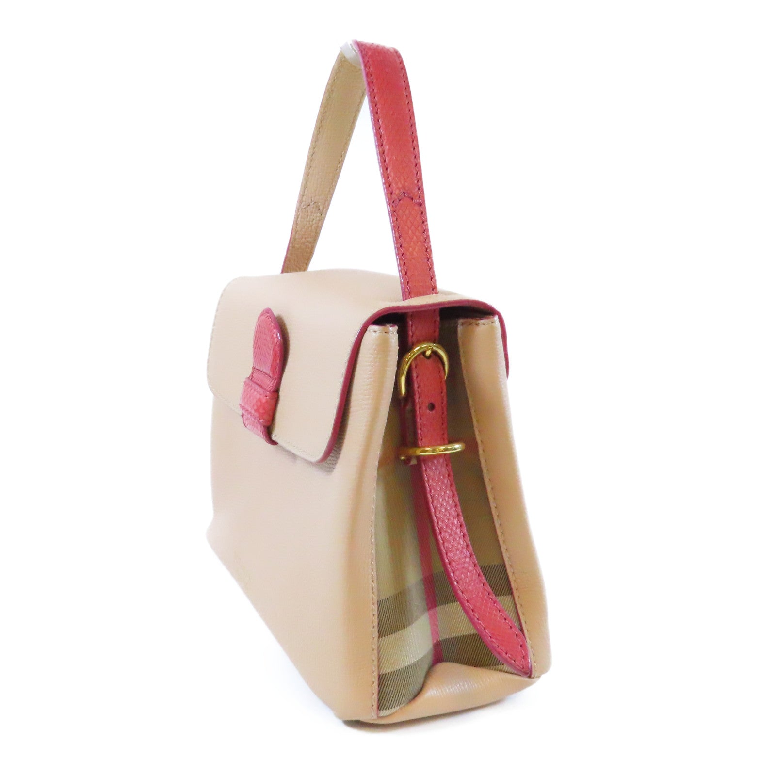 BURBERRY 牛皮皮革2 Way Shoulder Bag金扣手挽肩背兩用袋紅色/米色