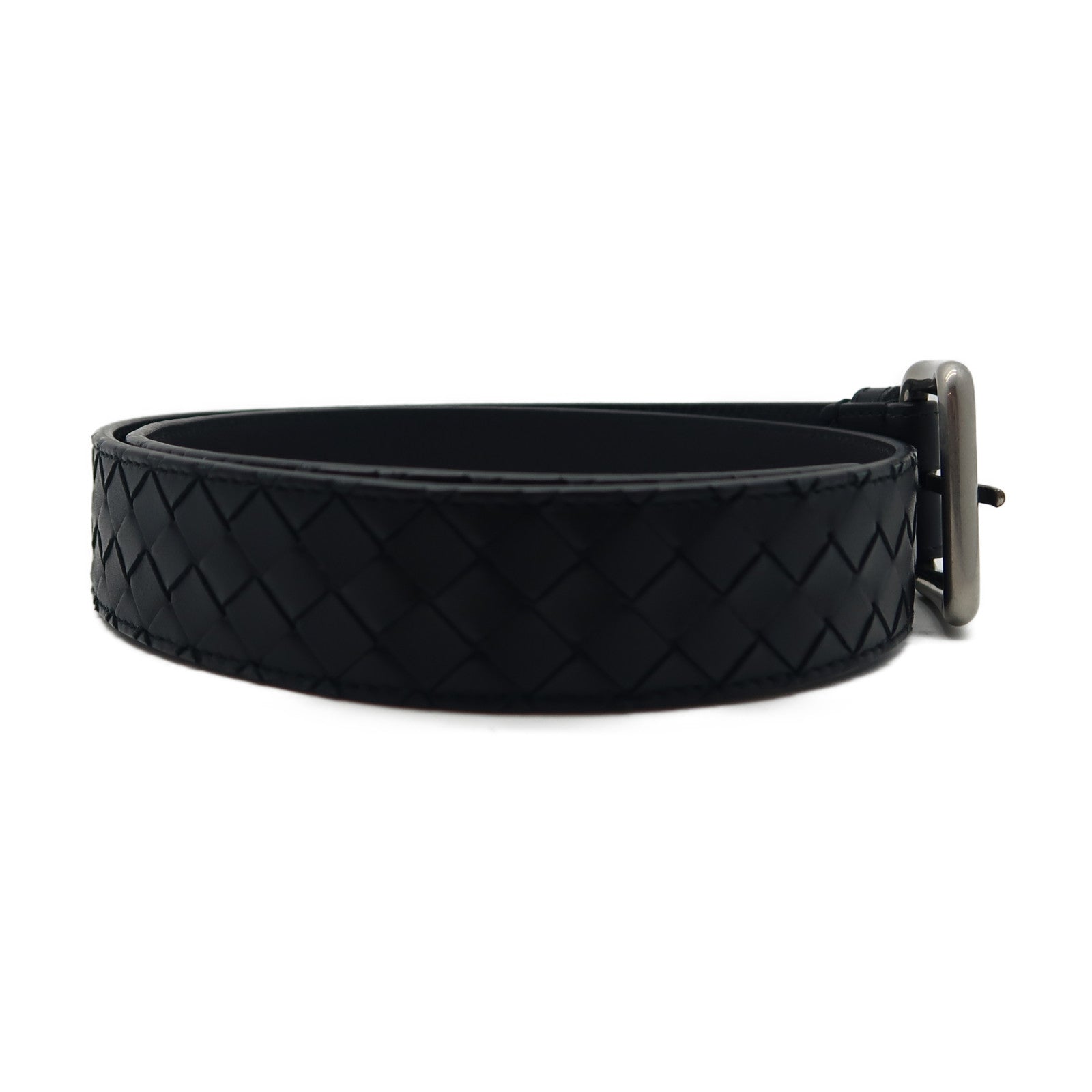 BOTTEGA VENETA 羊皮皮革Belt 90cm銀扣皮帶黑色