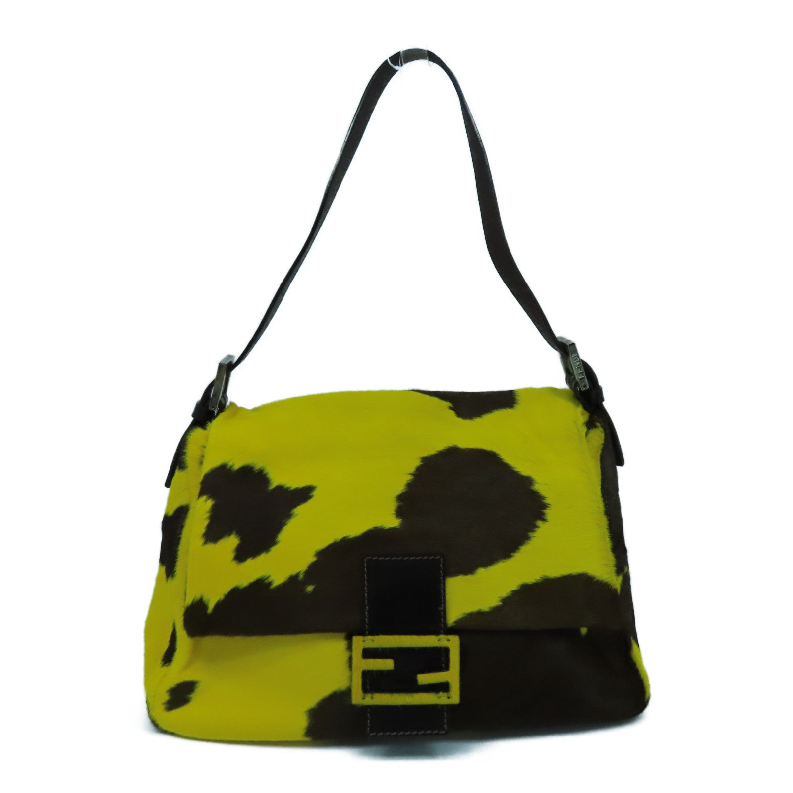 FENDI 馬毛Shoulder Bag銀扣手挽袋黃色/啡色