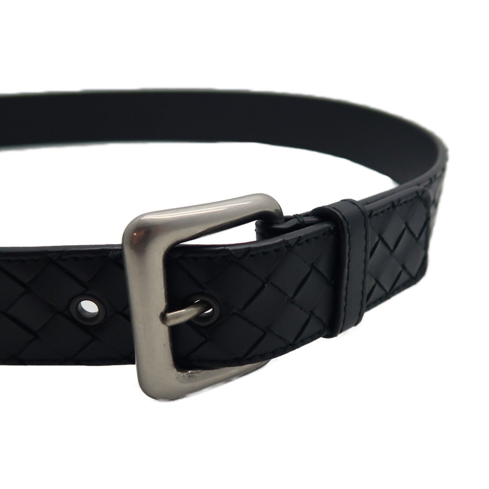 BOTTEGA VENETA 羊皮皮革Belt 90cm銀扣皮帶黑色