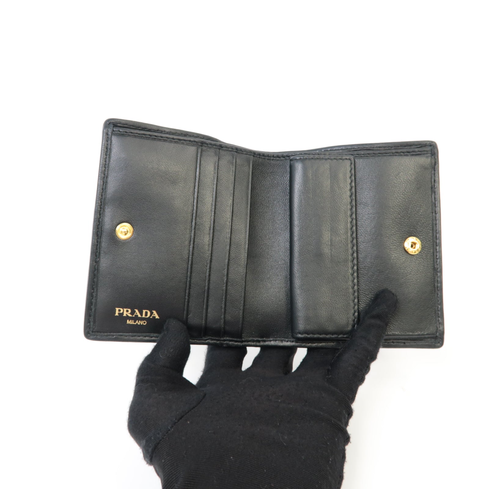 PRADA 羊皮皮革Wallet金扣錢包黑色