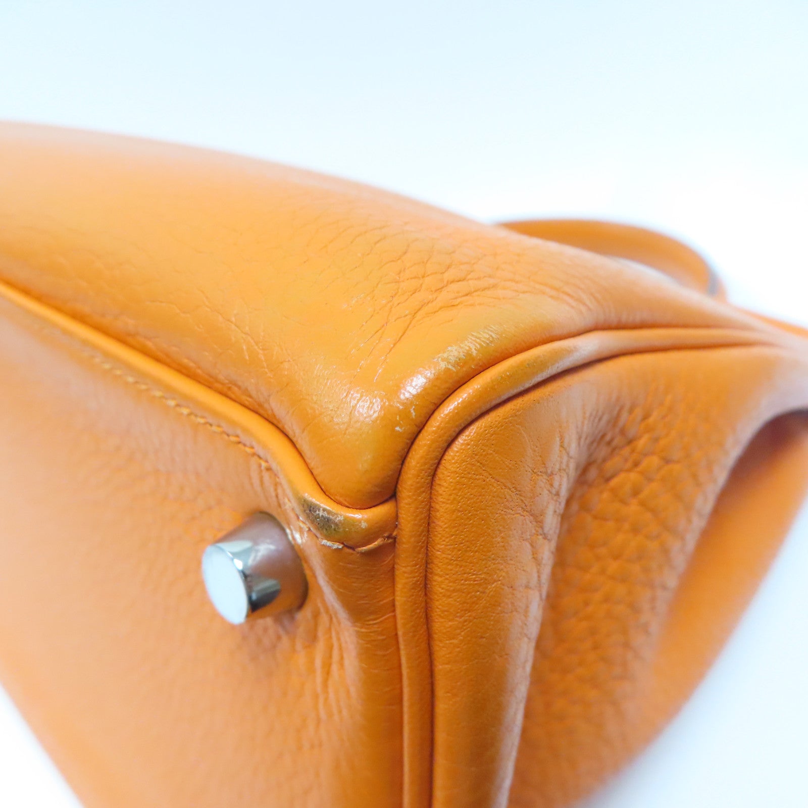 HERMES Clemence皮革Kelly 32銀扣手挽肩背兩用袋橙色