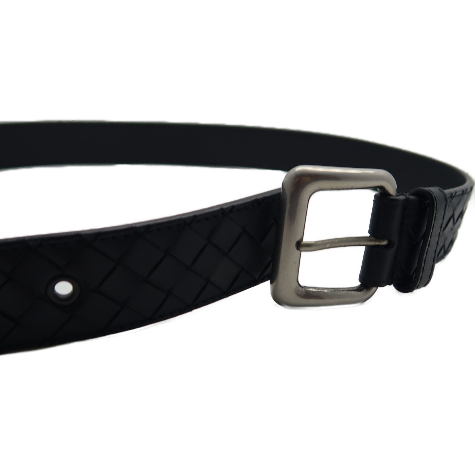 BOTTEGA VENETA 羊皮皮革Belt 90cm銀扣皮帶黑色