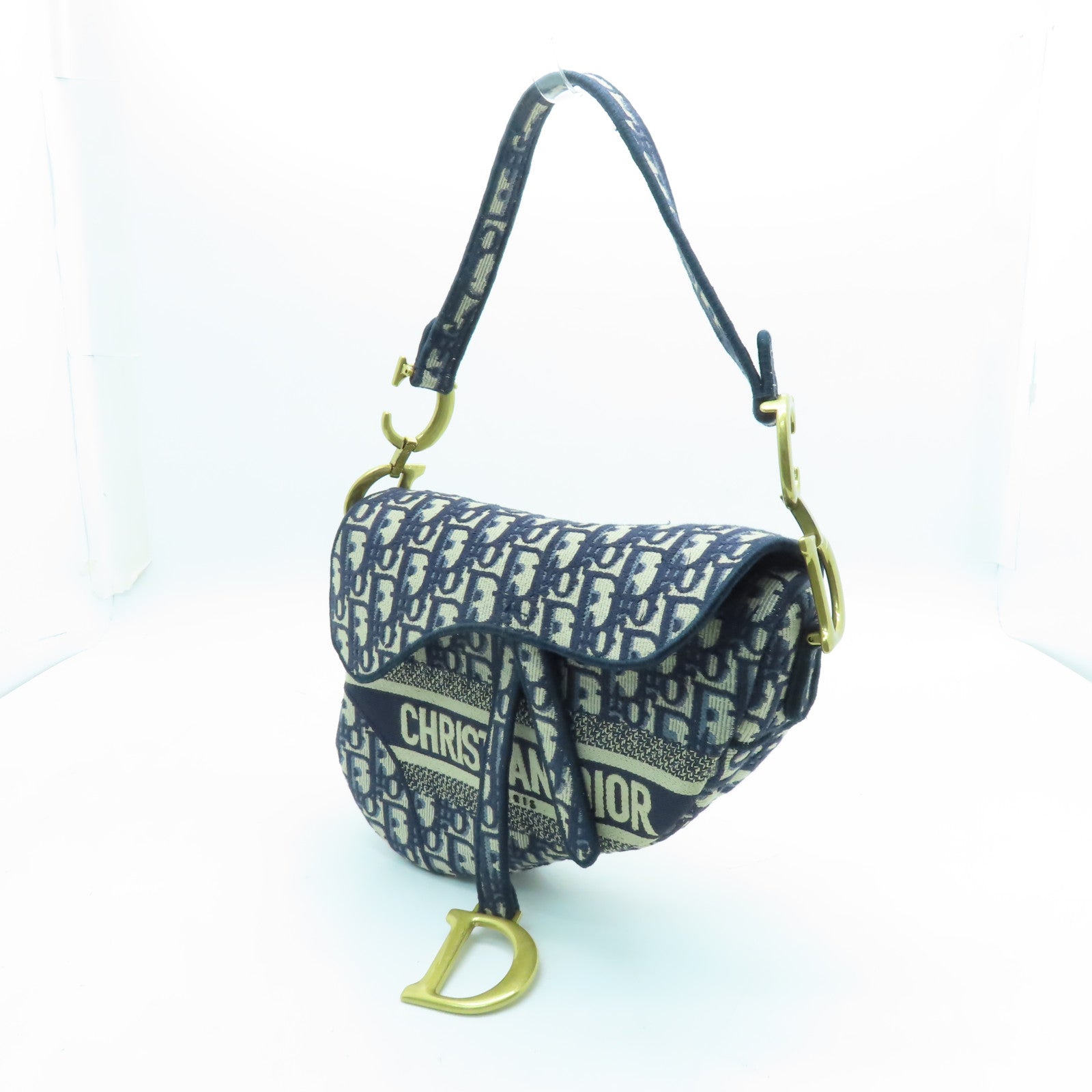 Dior 帆布Saddle金扣肩背袋蓝色