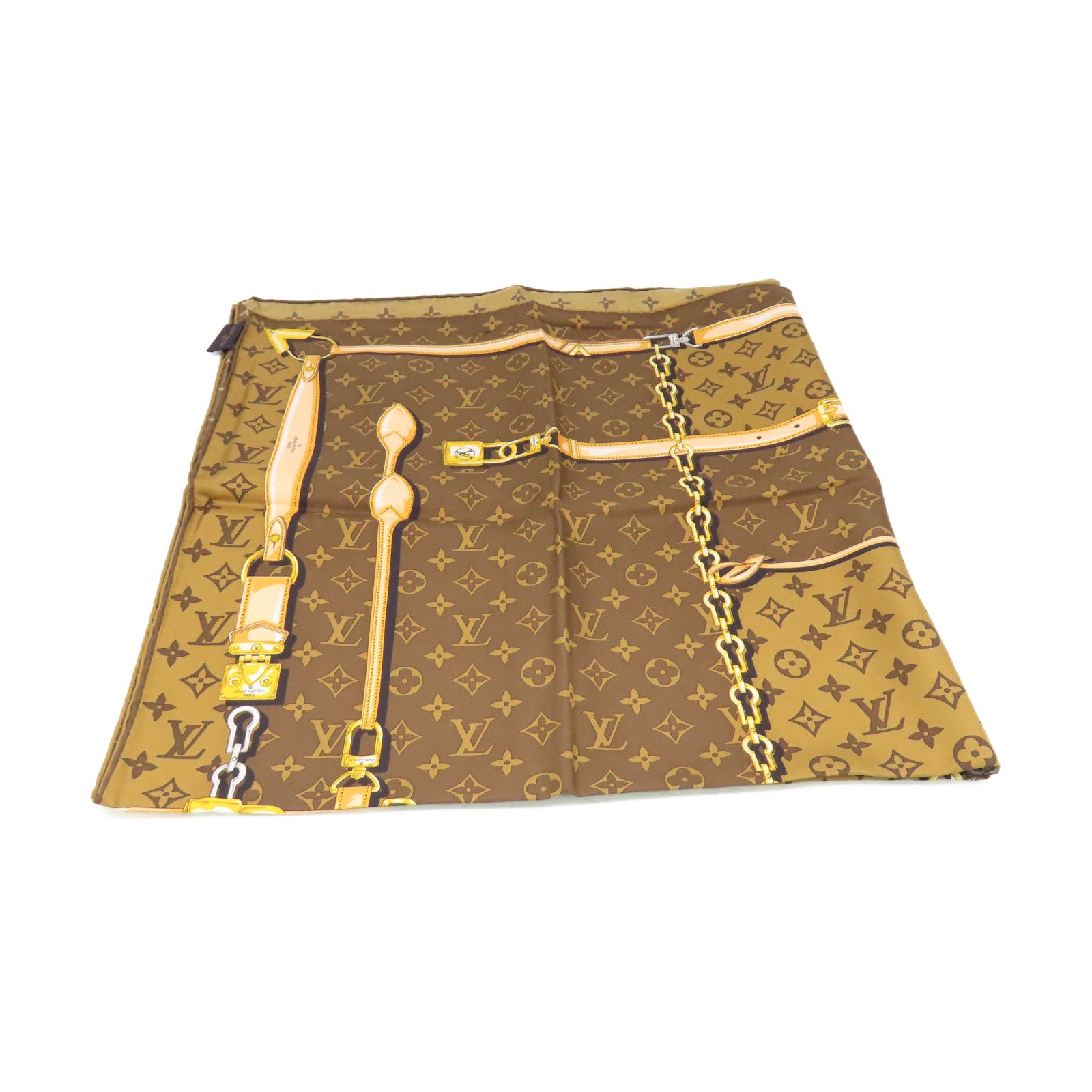 LOUIS VUITTON 絲質Monogram Confidential Square S00 Scarf絲巾啡色
