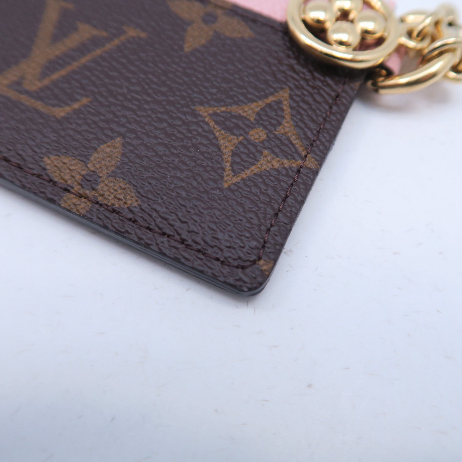 LOUIS VUITTON Monogram Charms Card Holder金扣卡片套啡色/粉紅色