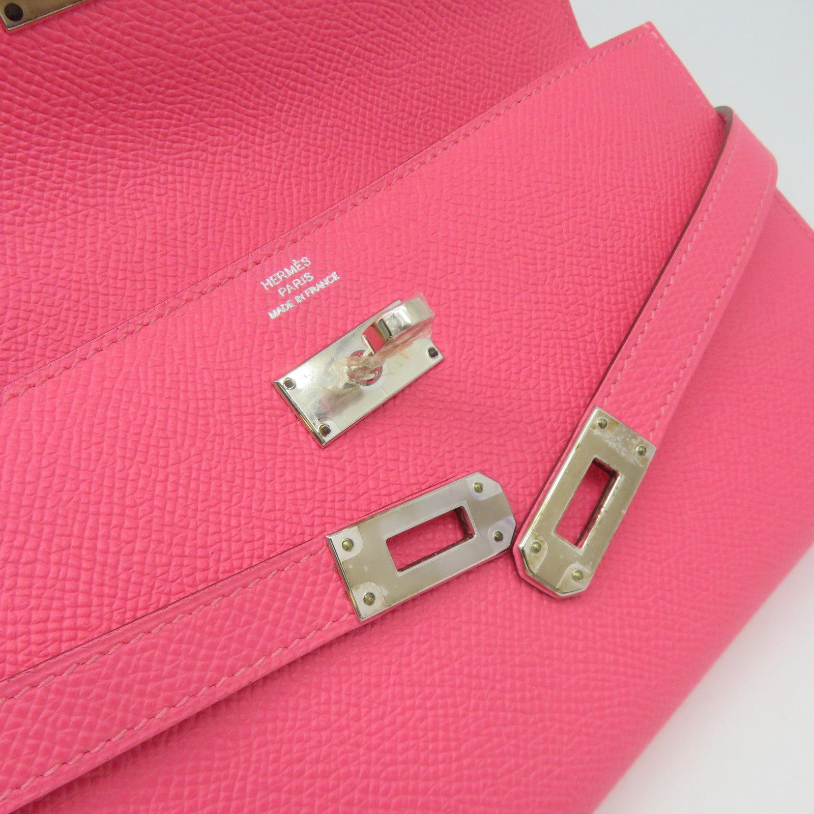 HERMES Epsom皮革Kelly Wallet銀扣長錢包粉紅色
