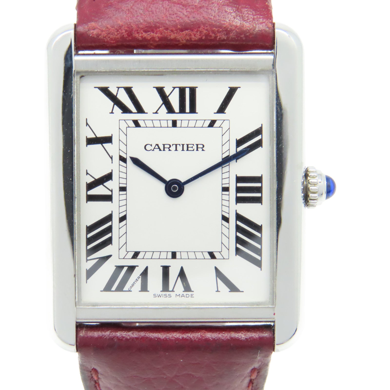 CARTIER Tank Solo GM Watch不鏽鋼/牛皮皮帶石英機芯手錶白色