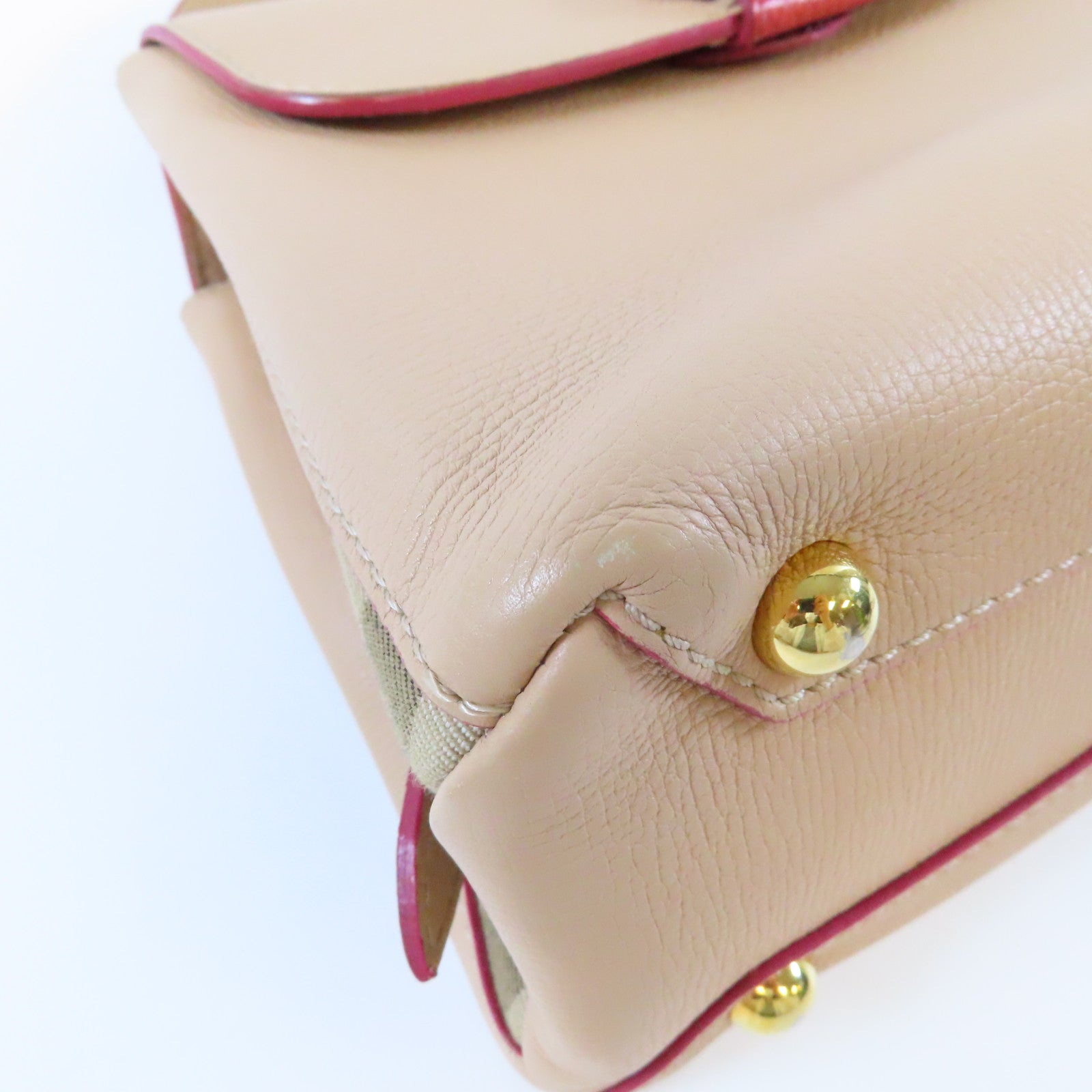 BURBERRY 牛皮皮革2 Way Shoulder Bag金扣手挽肩背兩用袋紅色/米色