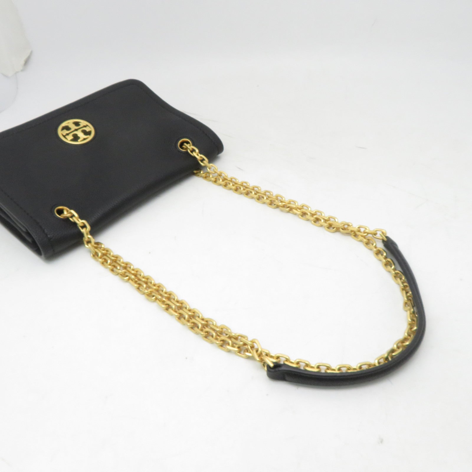 Tory Burch 牛皮皮革Chain Shoulder金扣鏈帶肩背袋黑色