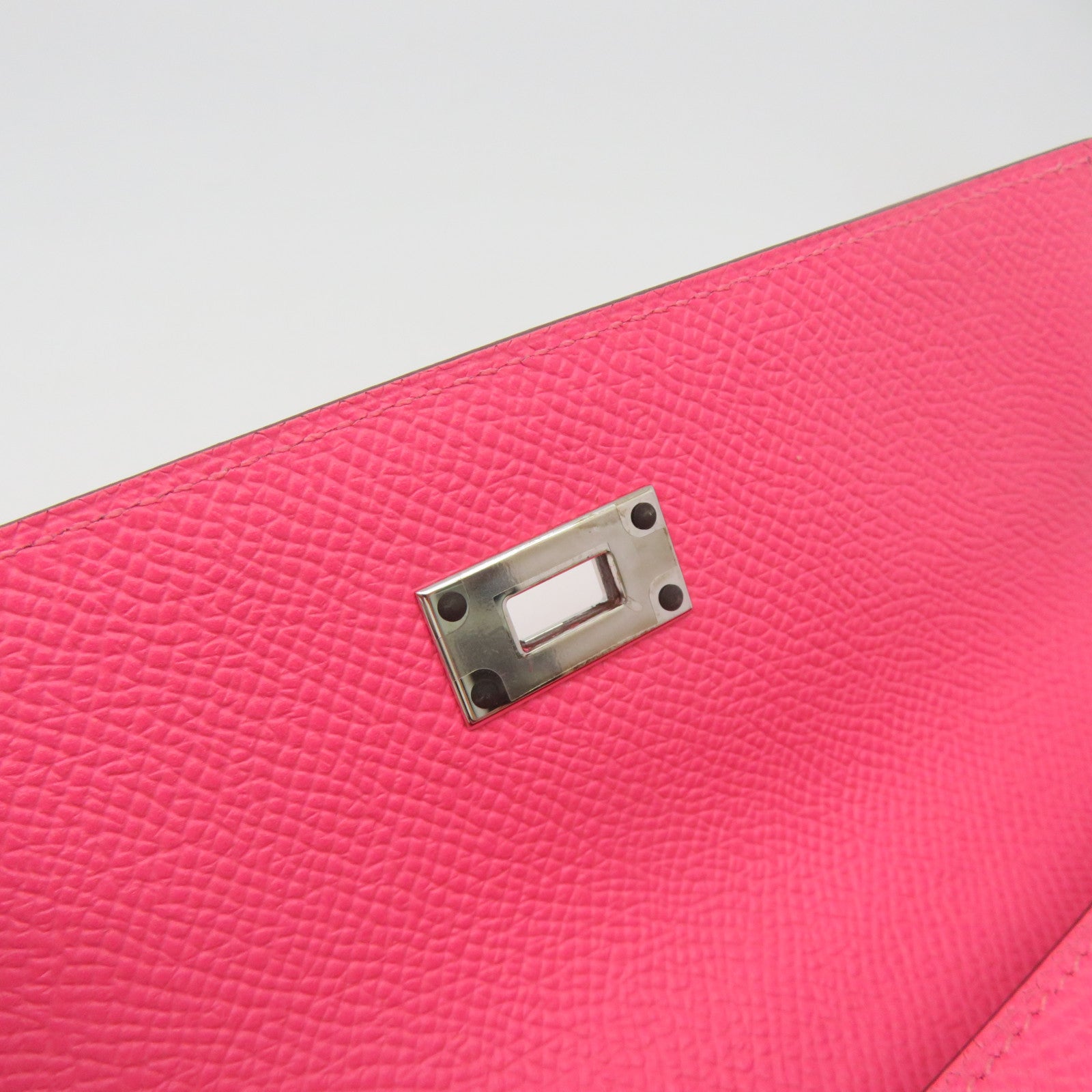 HERMES Epsom皮革Kelly Wallet銀扣長錢包粉紅色
