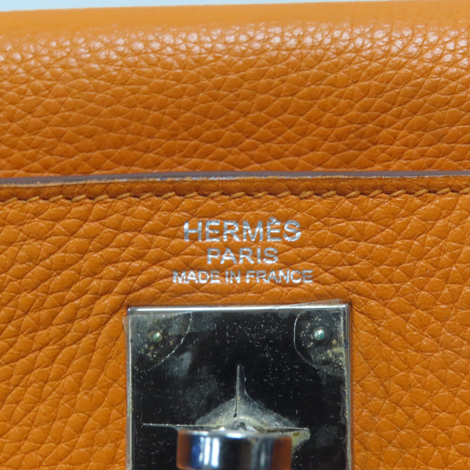 HERMES Clemence皮革Kelly 32銀扣手挽肩背兩用袋橙色
