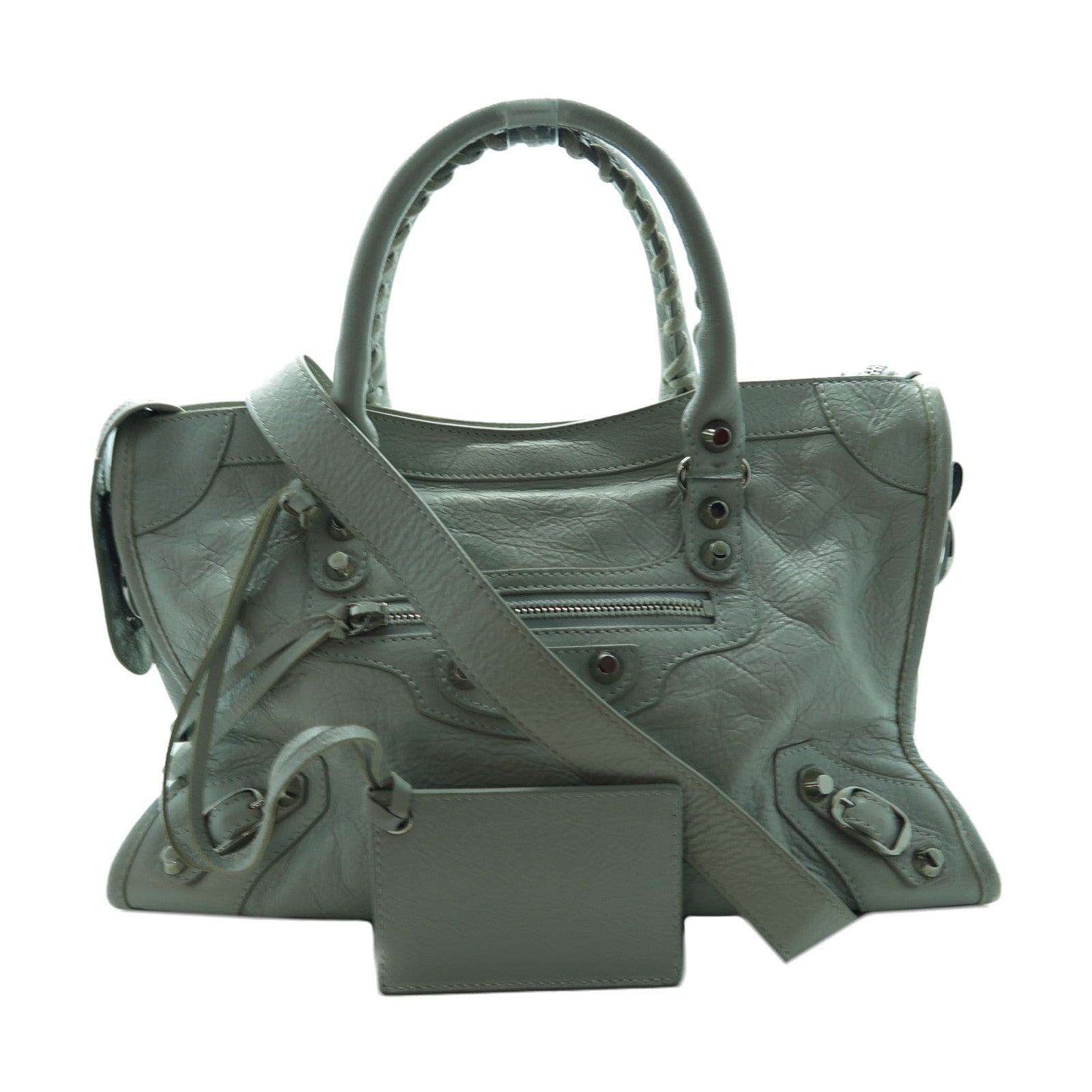 BALENCIAGA 牛皮皮革Classic City銀扣手挽肩背兩用袋淺藍色