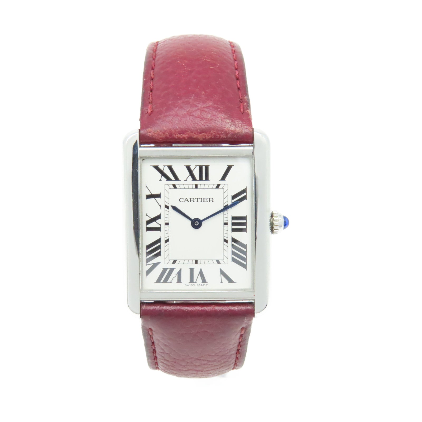 CARTIER Tank Solo GM Watch不鏽鋼/牛皮皮帶石英機芯手錶白色