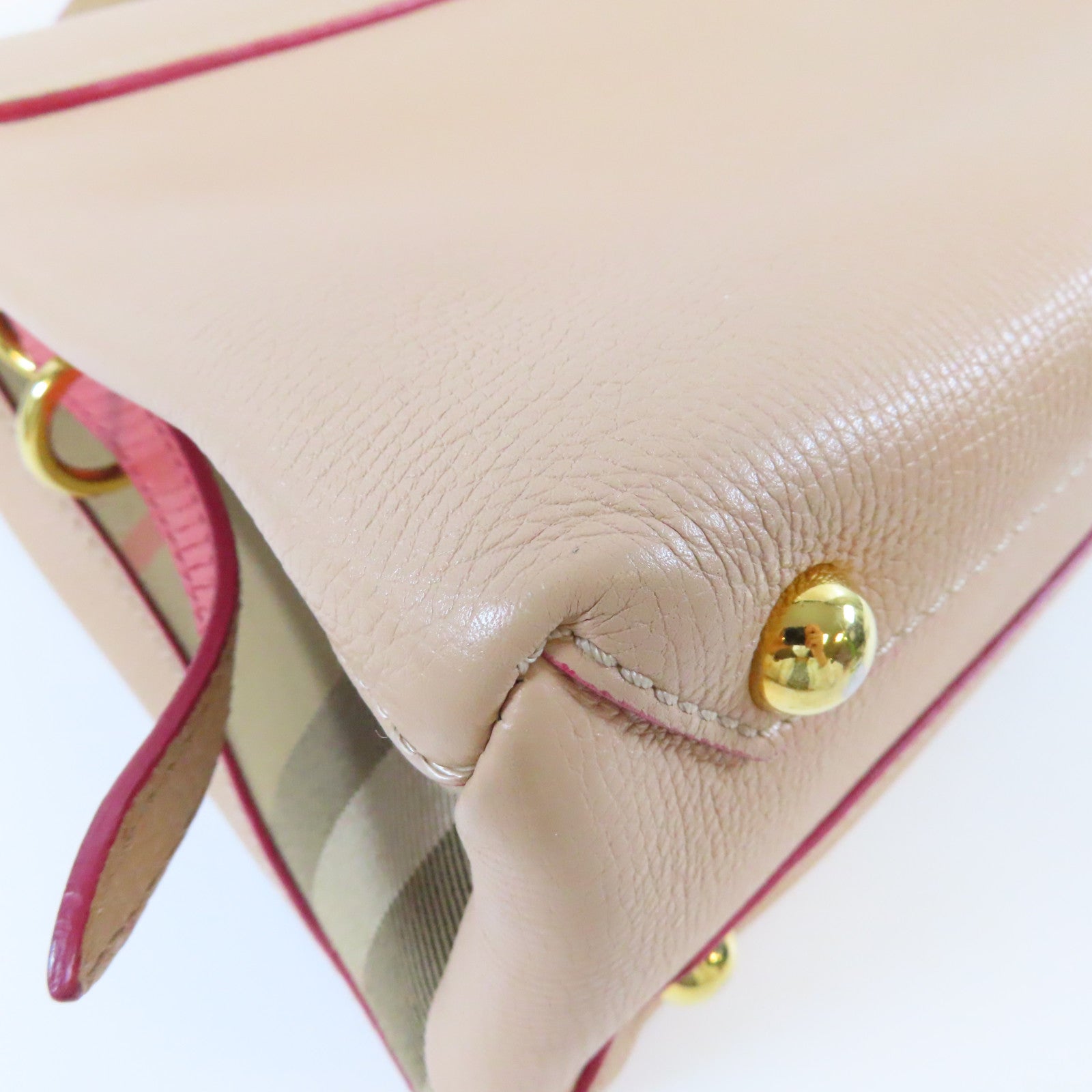 BURBERRY 牛皮皮革2 Way Shoulder Bag金扣手挽肩背兩用袋紅色/米色