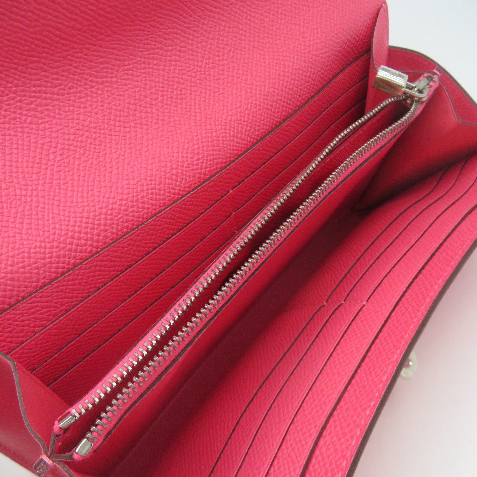 HERMES Epsom皮革Kelly Wallet銀扣長錢包粉紅色