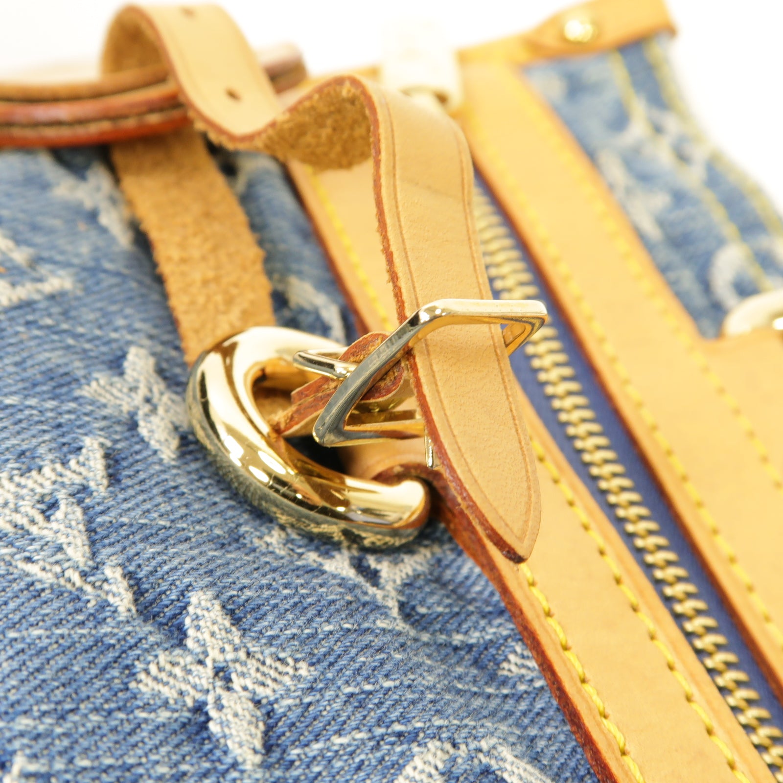 LOUIS VUITTON Monogram Denim Flat Shopper Tote金扣手挽袋藍色/啡色