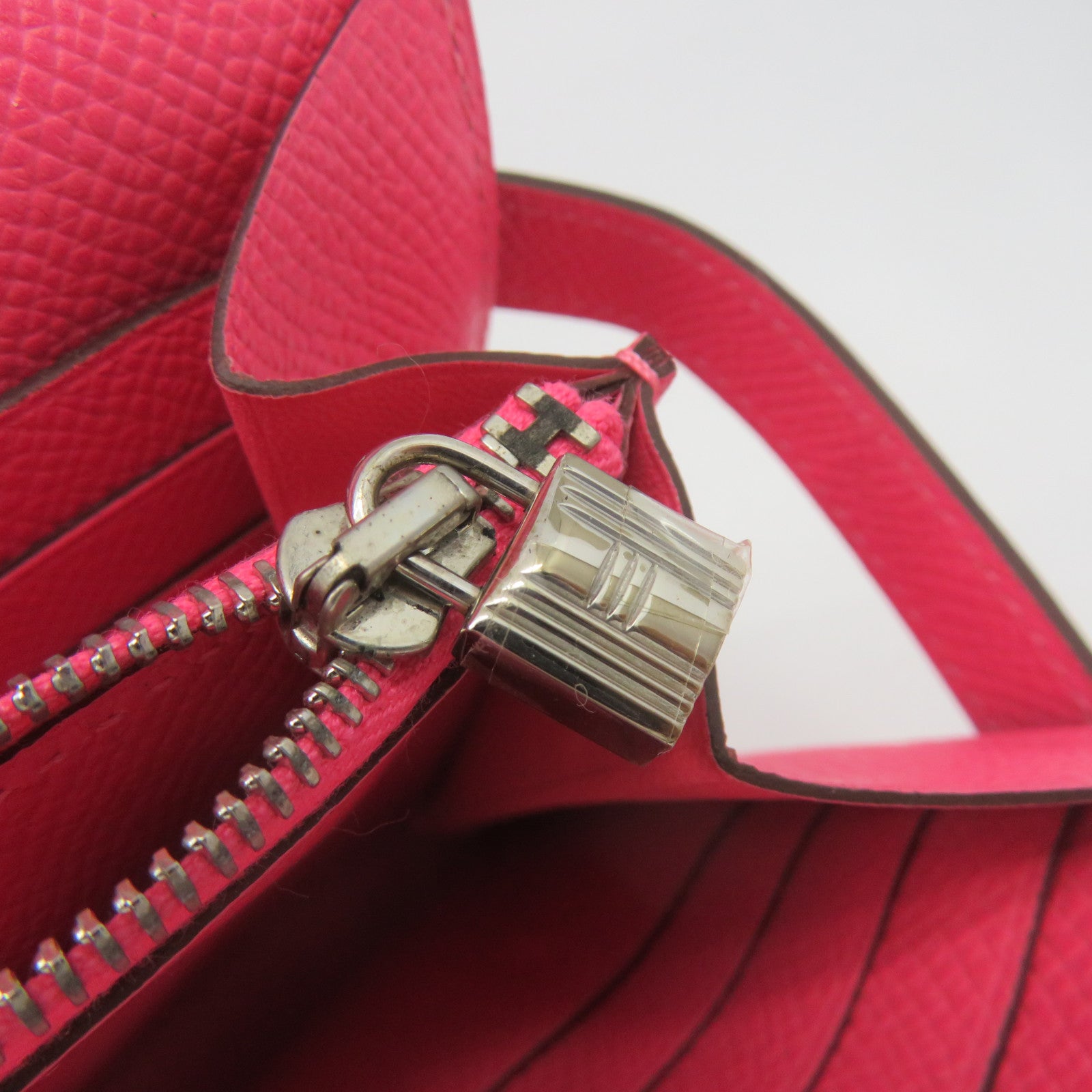 HERMES Epsom皮革Kelly Wallet銀扣長錢包粉紅色
