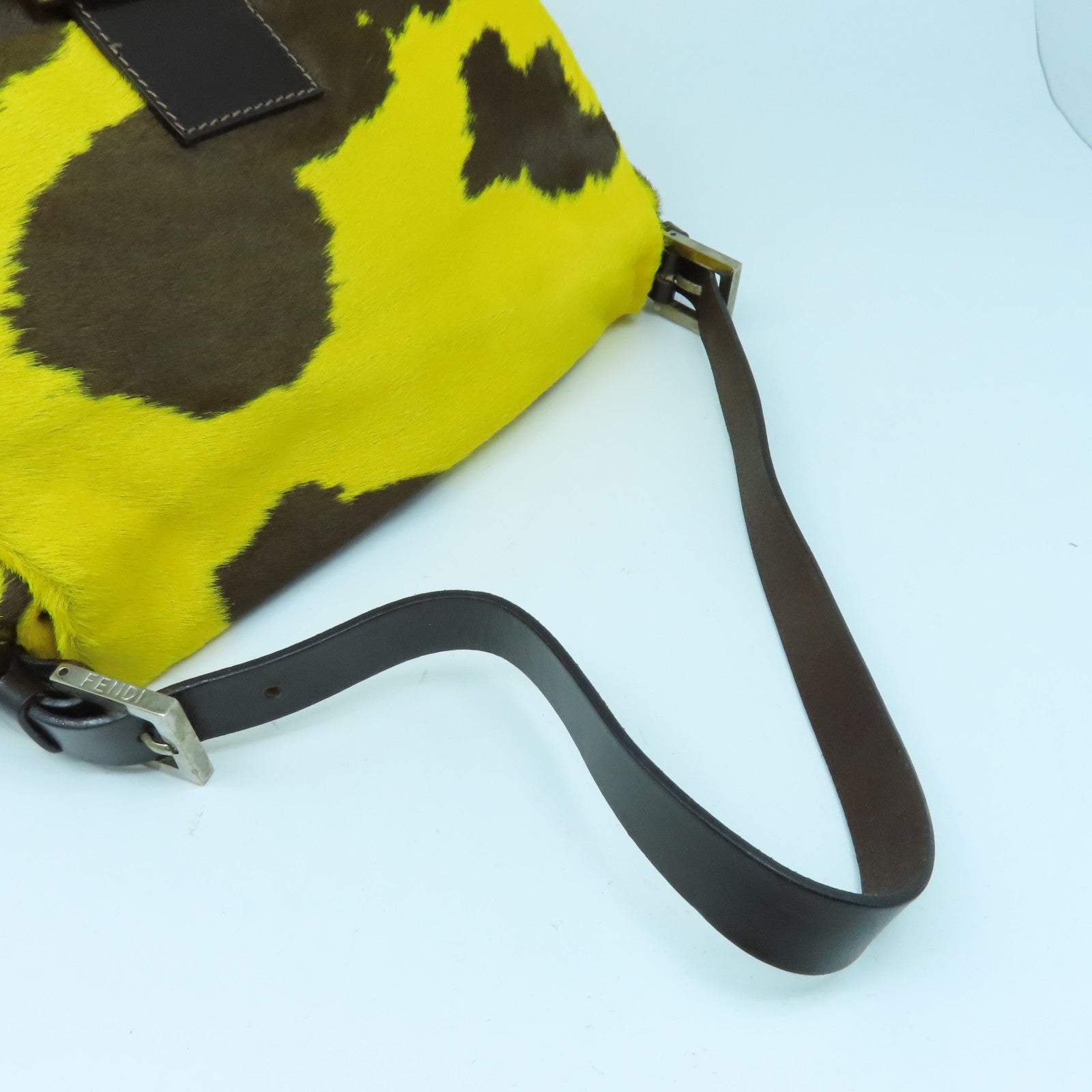 FENDI 馬毛Shoulder Bag銀扣手挽袋黃色/啡色