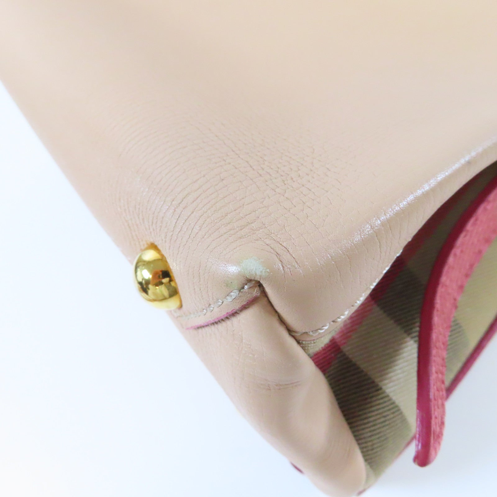 BURBERRY 牛皮皮革2 Way Shoulder Bag金扣手挽肩背兩用袋紅色/米色