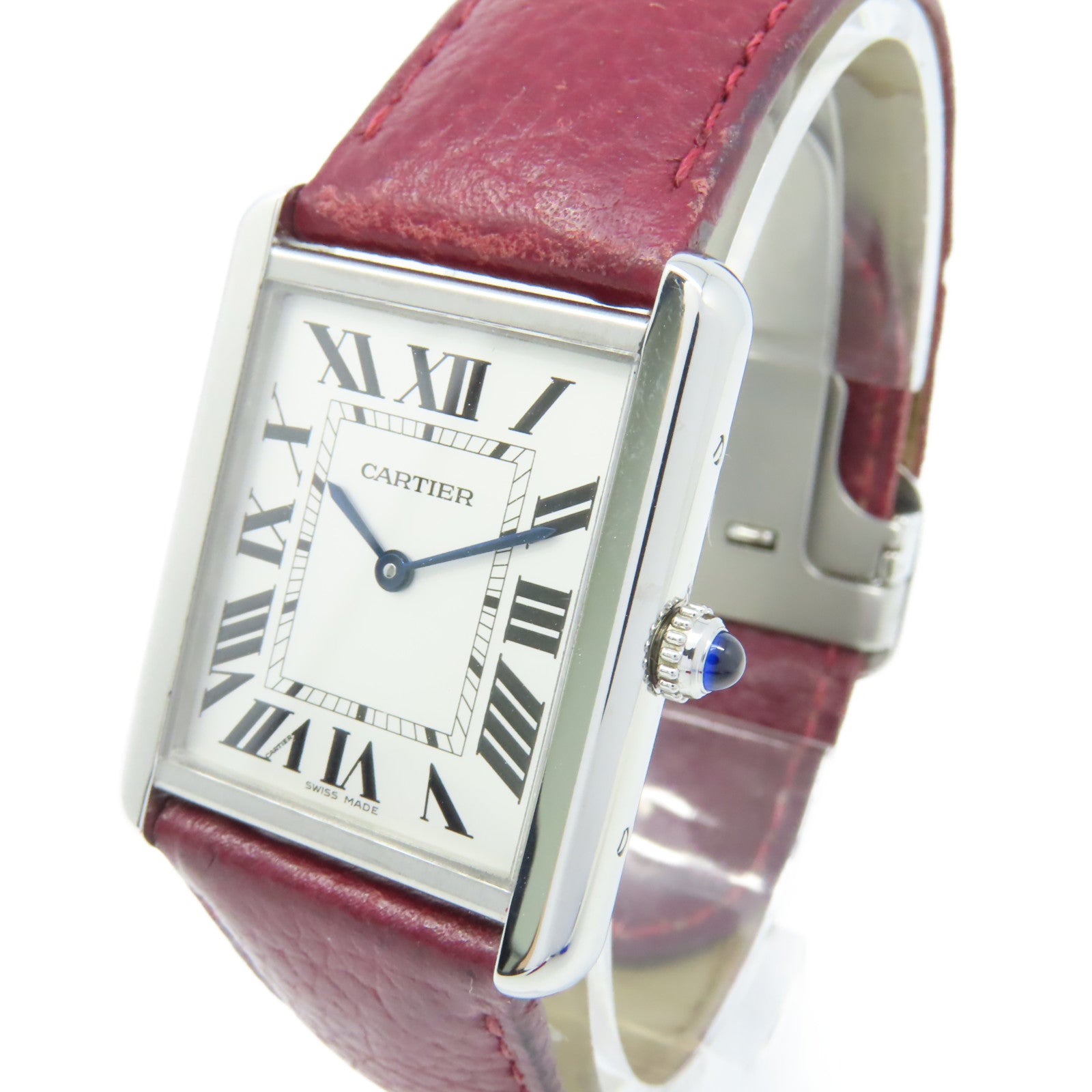 CARTIER Tank Solo GM Watch不鏽鋼/牛皮皮帶石英機芯手錶白色