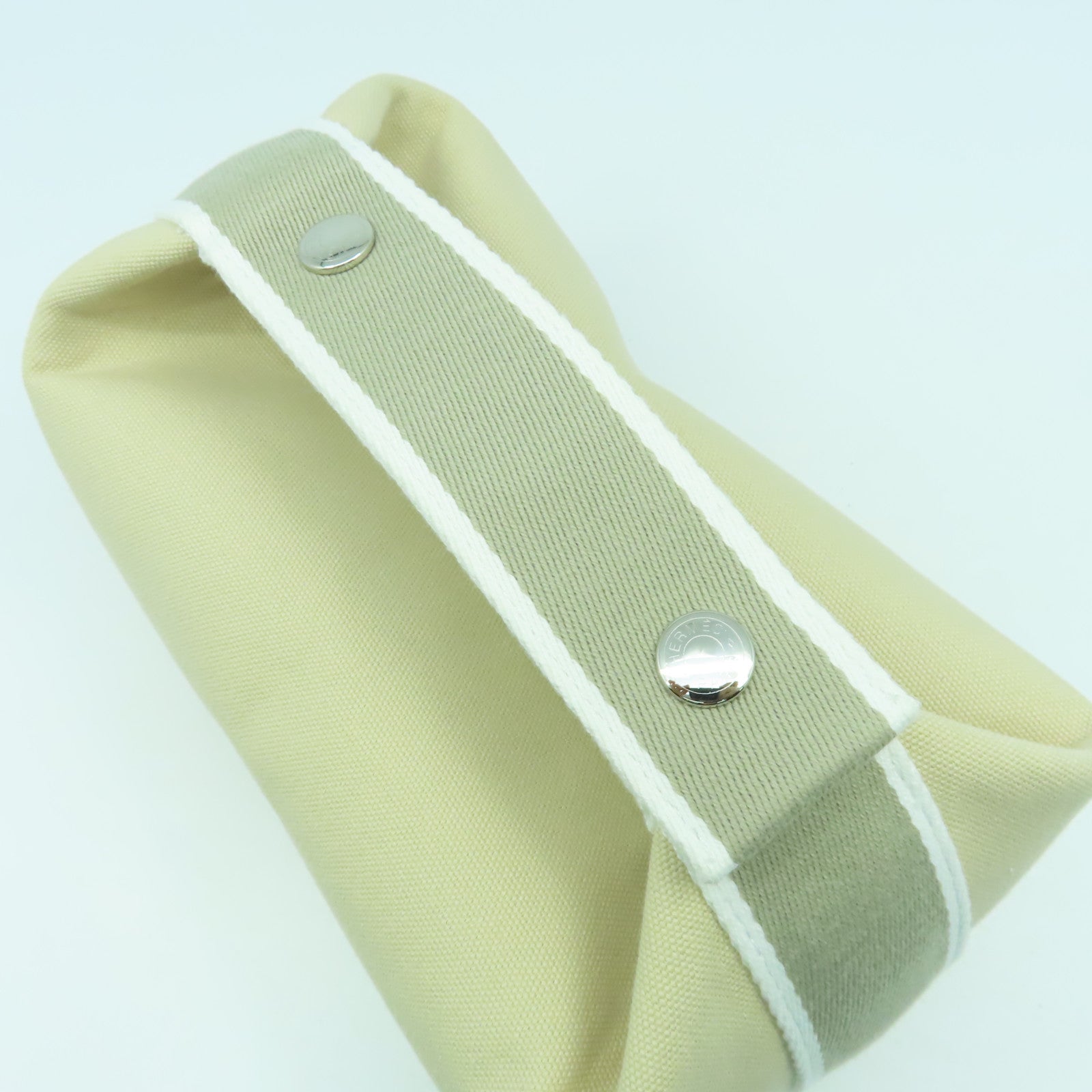 HERMES 帆布Bride A Brac銀扣手挽袋米色