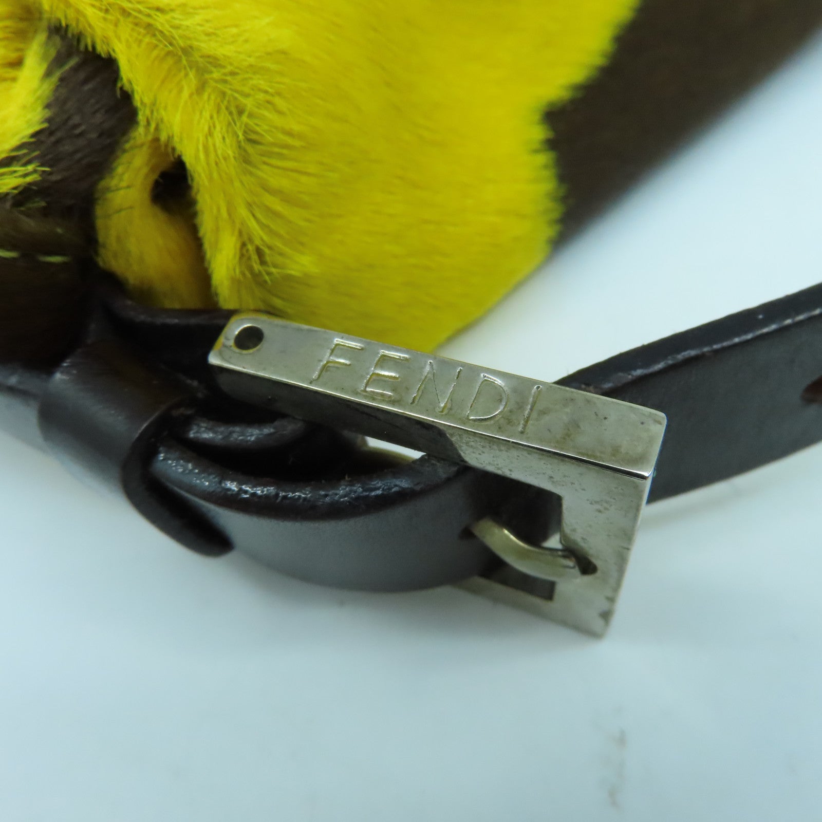 FENDI 馬毛Shoulder Bag銀扣手挽袋黃色/啡色