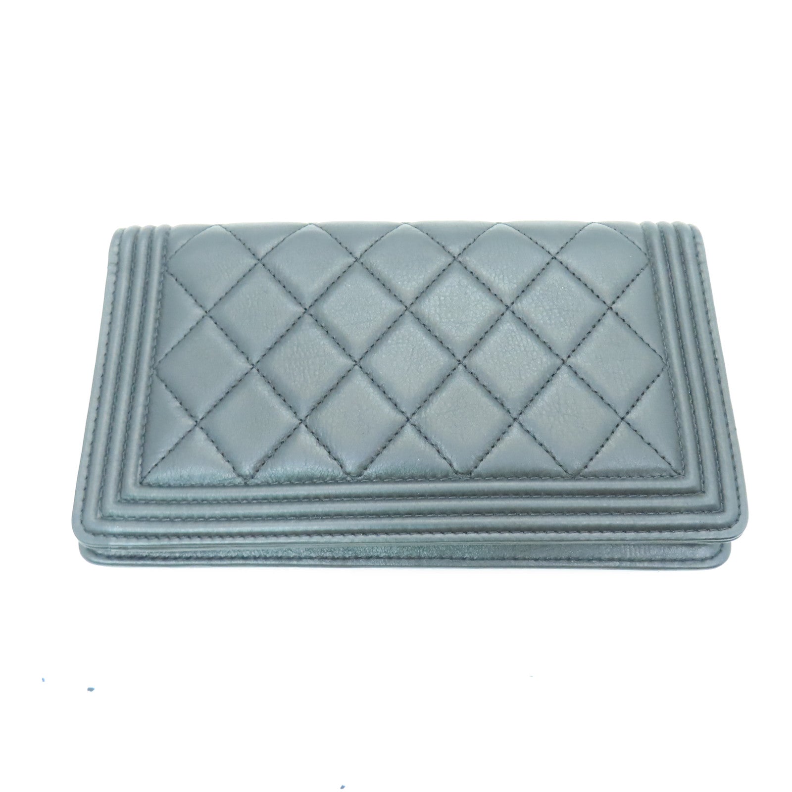 CHANEL 菱格羊皮皮革Boy Wallet So Black長錢包黑色